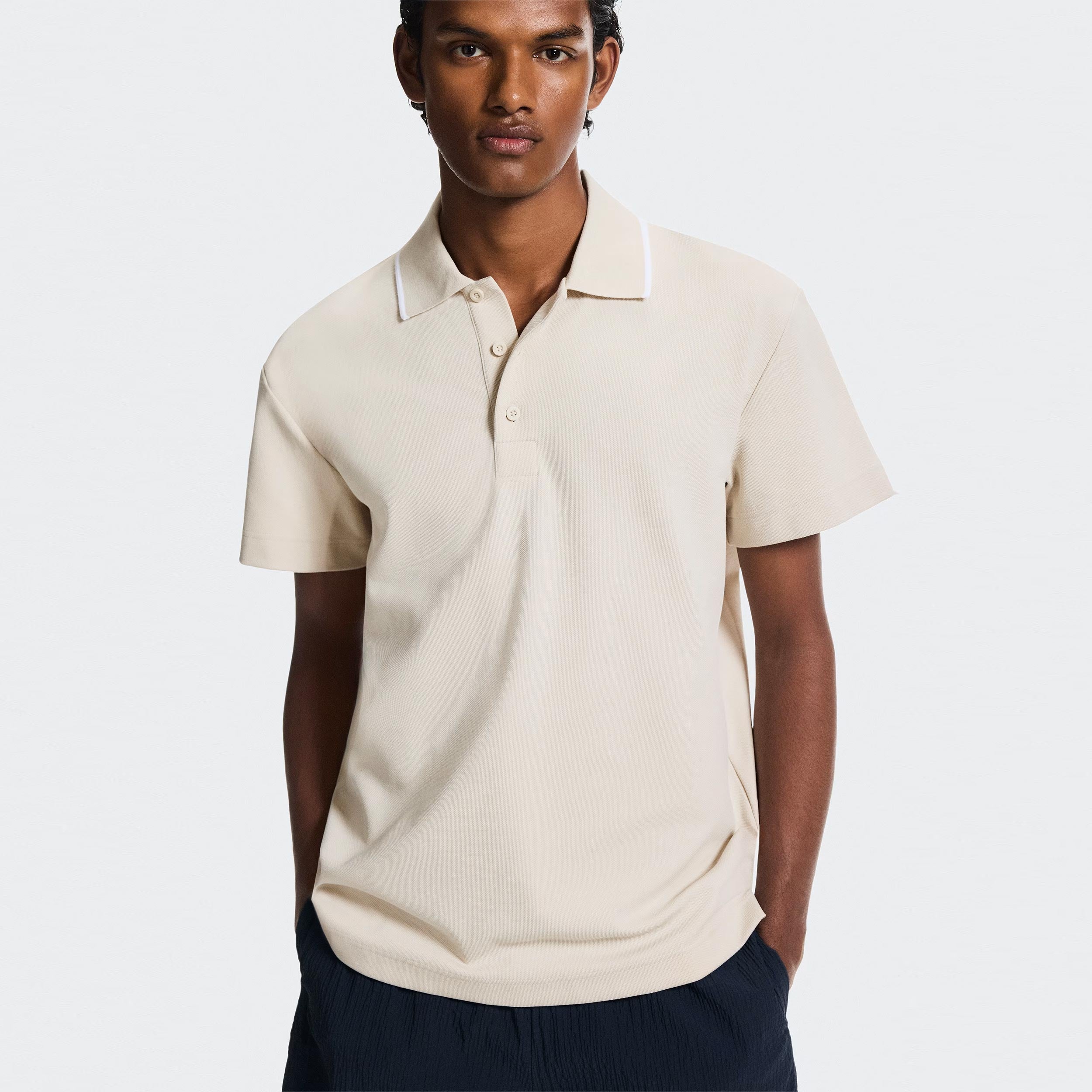On Courtside Polo Herrar - beige, vit